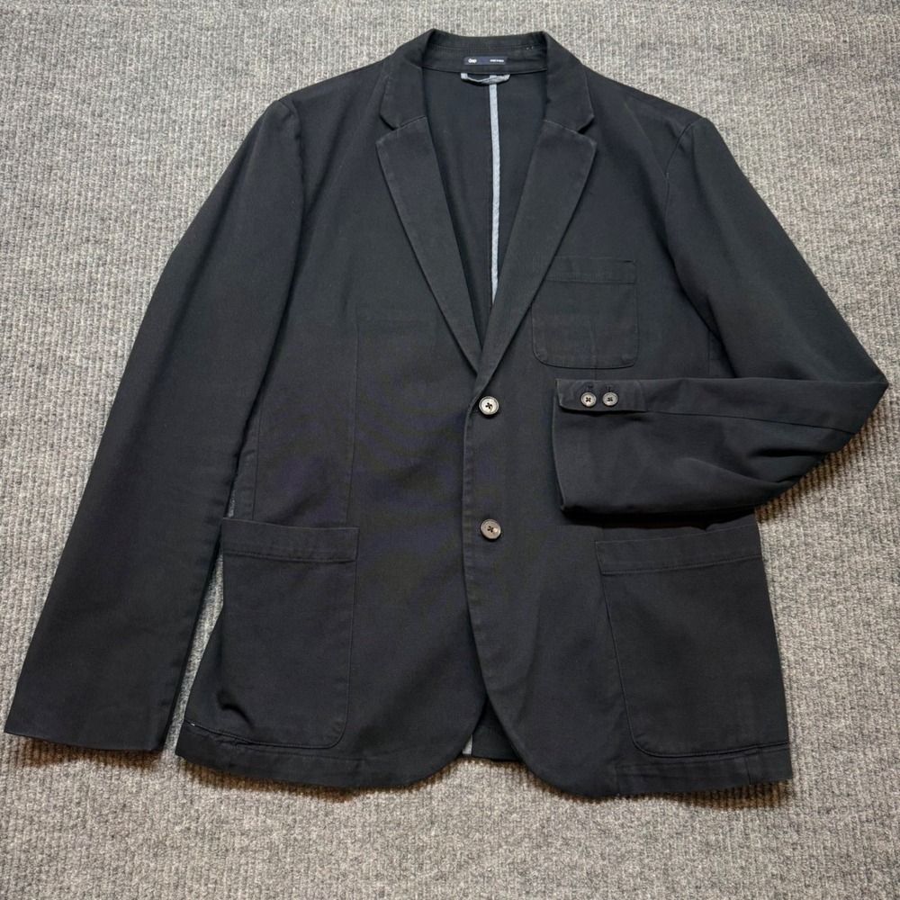 Gap Blazer Sport Coat Jacket Mens L Navy Blue Two Button Casual Cotton Blend